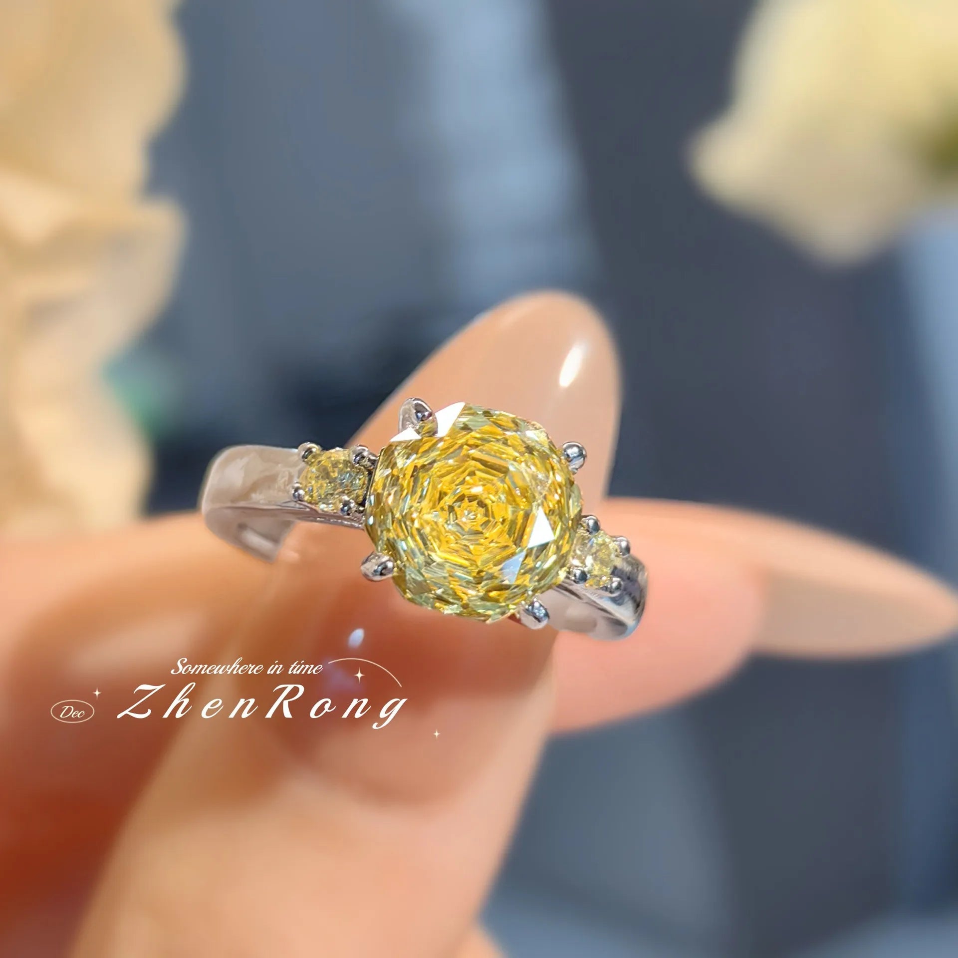 ZhenRong Women's Iridescent Crystal Jewellery Set | Adjustable Ring, Necklace & Stud Earrings | Wedding Party Trend