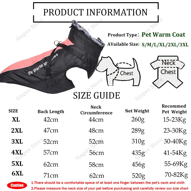 Waterproof Dog Winter Coat | Windproof, Reflective & Warm High Neck Jacket | Detachable Leash Attachment