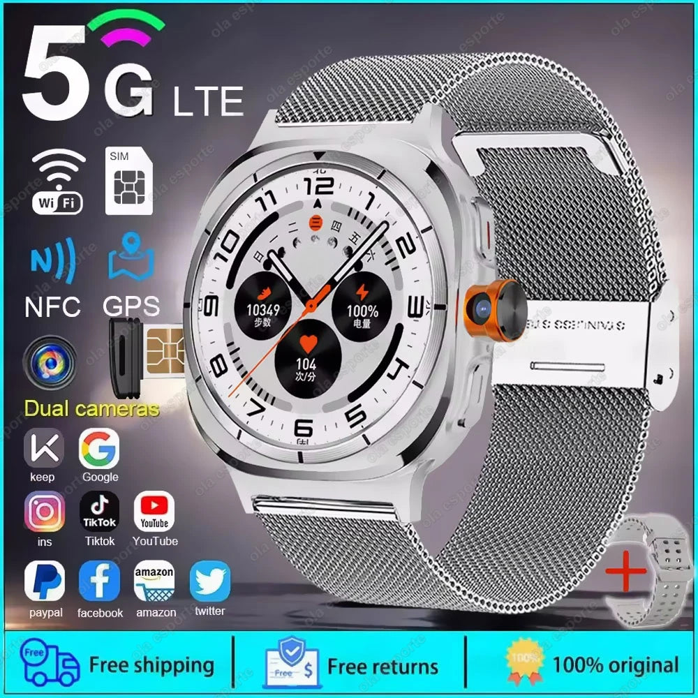 Smartwatch Ultra 8 4/5G, HD 480x480 screen, Heart Rate Monitoring, Camera, NFC, GPS, Compass and 1480mAh Battery.