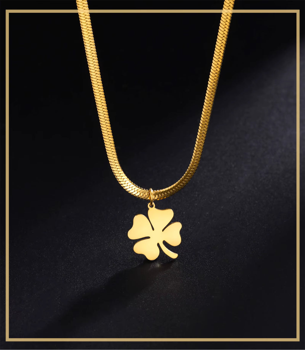 Skyrim Waterproof Lucky Clover Pendant Necklace | Stainless Steel Snake Chain | Anti-Tarnish Hypoallergenic Jewellery