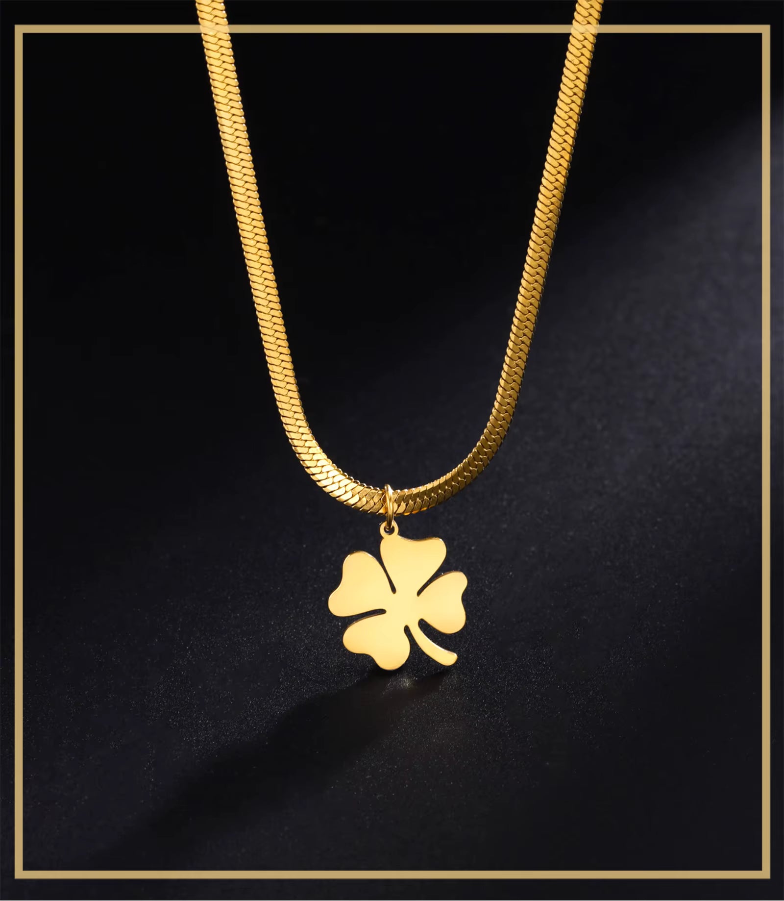 Skyrim Waterproof Lucky Clover Pendant Necklace | Stainless Steel Snake Chain | Anti-Tarnish Hypoallergenic Jewellery