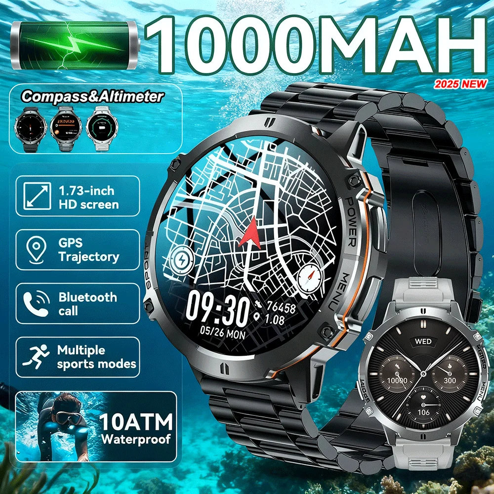 Smartwatch | PENGAGAR TANK X3 | Men's | Water Resistant up to 5 ATM | 1000 mAh Battery | GPS | Compass | Bluetooth | AMOLED Screen