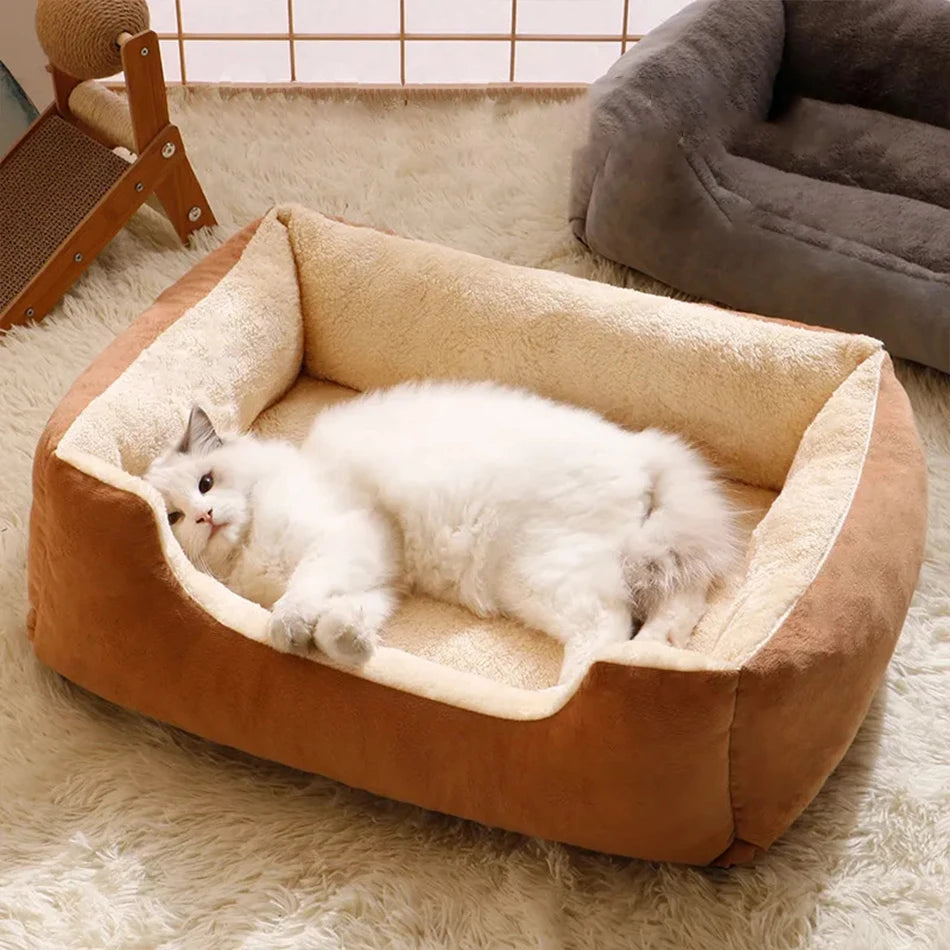 Ultra-Soft Plush Rectangle Pet Bed | Breathable, Short Plush Dog & Cat Nest | Supportive Calming Sofa