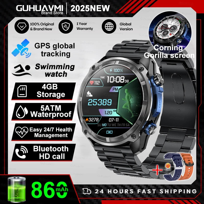 Smartwatch | GUHUAVMI X-Series Outdoor | Video Play | 4GB RAM | AMOLED Screen, GPS | Offline Maps | Military Style | Waterproof up to 30m