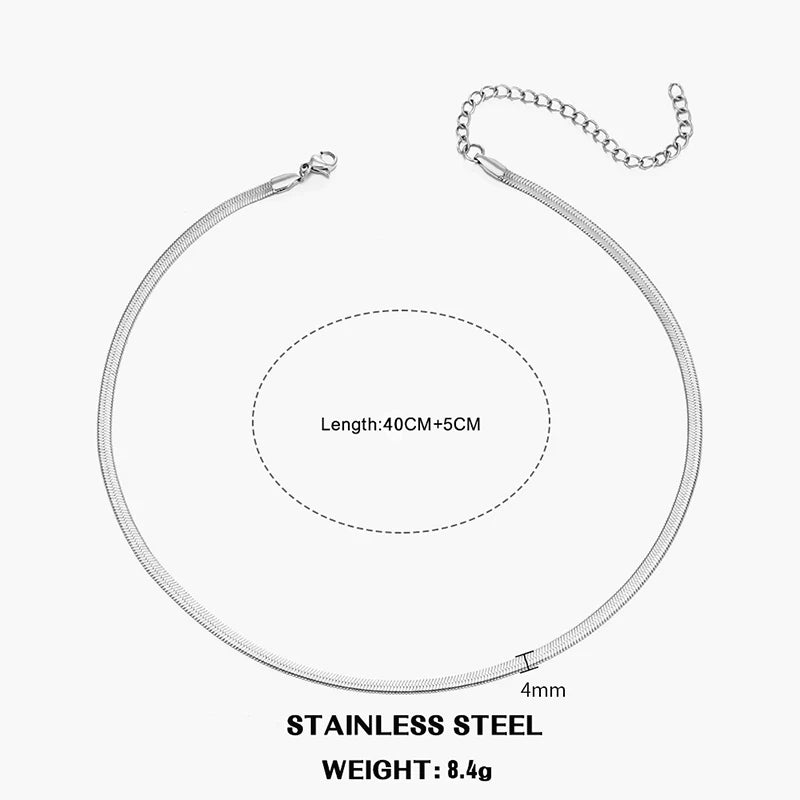 LOVBEAFAS Waterproof Snake Chain Necklace | Stainless Steel Herringbone Link | Gold & Silver Trend | 2mm-5mm Width