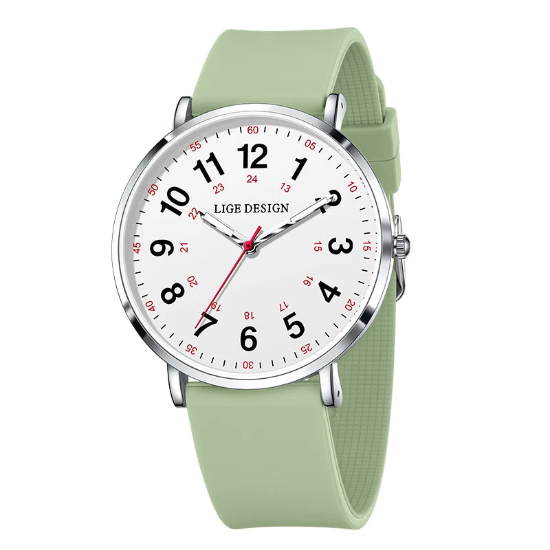 LIGE Luxury Women's Watch, Elegant and Modern, Silicone Strap, Luminous Dial, Waterproof, Quartz Movement.