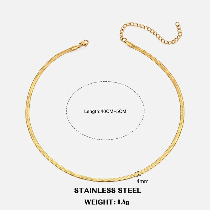 LOVBEAFAS Waterproof Snake Chain Necklace | Stainless Steel Herringbone Link | Gold & Silver Trend | 2mm-5mm Width