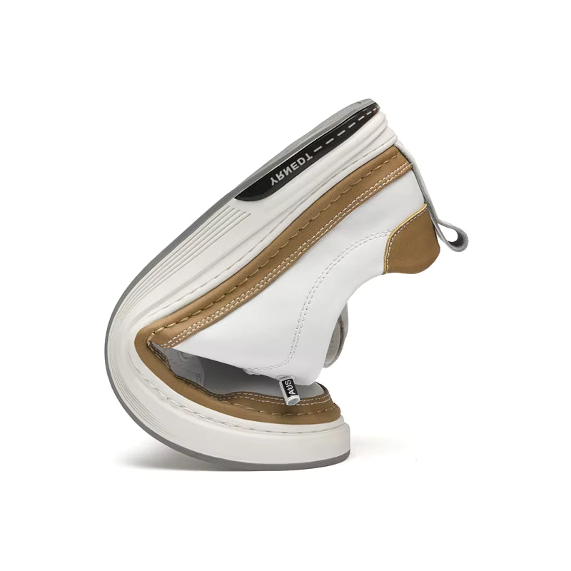 MOGACIILLO 1131 Men's Genuine Leather Casual Trainers | White Cow Leather Slip-On Shoe | Breathable & Massage