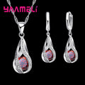 YAAMELI Women's Water Drop Jewellery Set | Sterling Silver Plated Necklace & Dangle CZ Earrings | Wedding Party