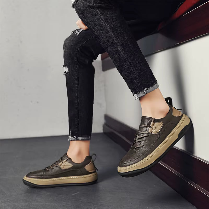 Cymercan Men's Split Leather Casual Trainers | Two-Tone Design | Rubber Outsole | Breathable Sneaker