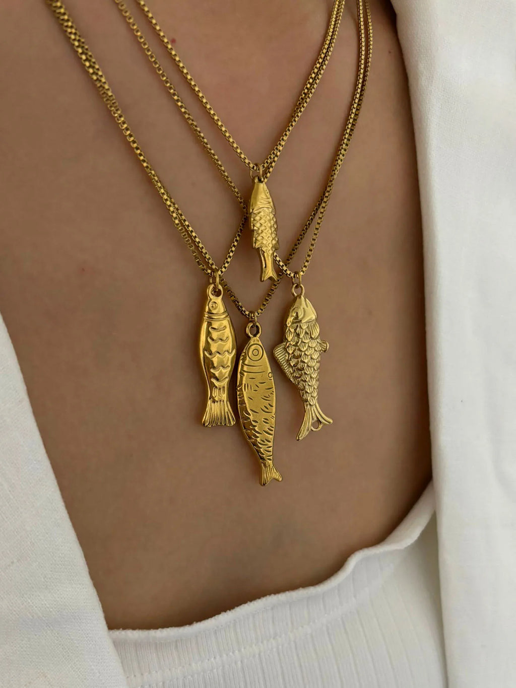 GHIDBK Women's Gold Plated Fish Pendant Necklace | 316L Stainless Steel Waterproof Chain | Trendy Beach Jewellery