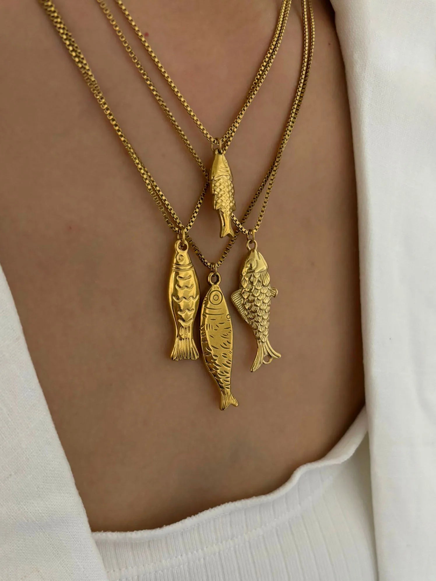 GHIDBK Women's Gold Plated Fish Pendant Necklace | 316L Stainless Steel Waterproof Chain | Trendy Beach Jewellery