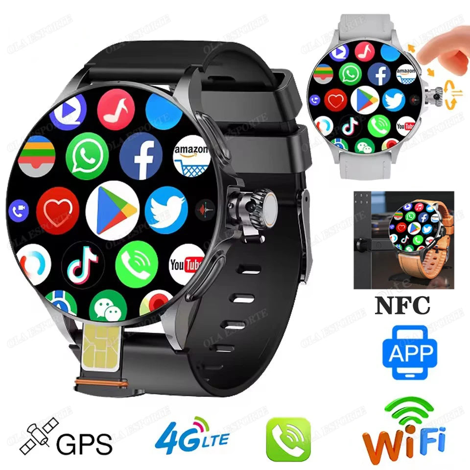 Smartwatch With SIM Card, NFC, GPS, Tracker, 5G/Wi-Fi, Bluetooth, 800W Camera, 1.95" Screen, 1000mAh Battery.