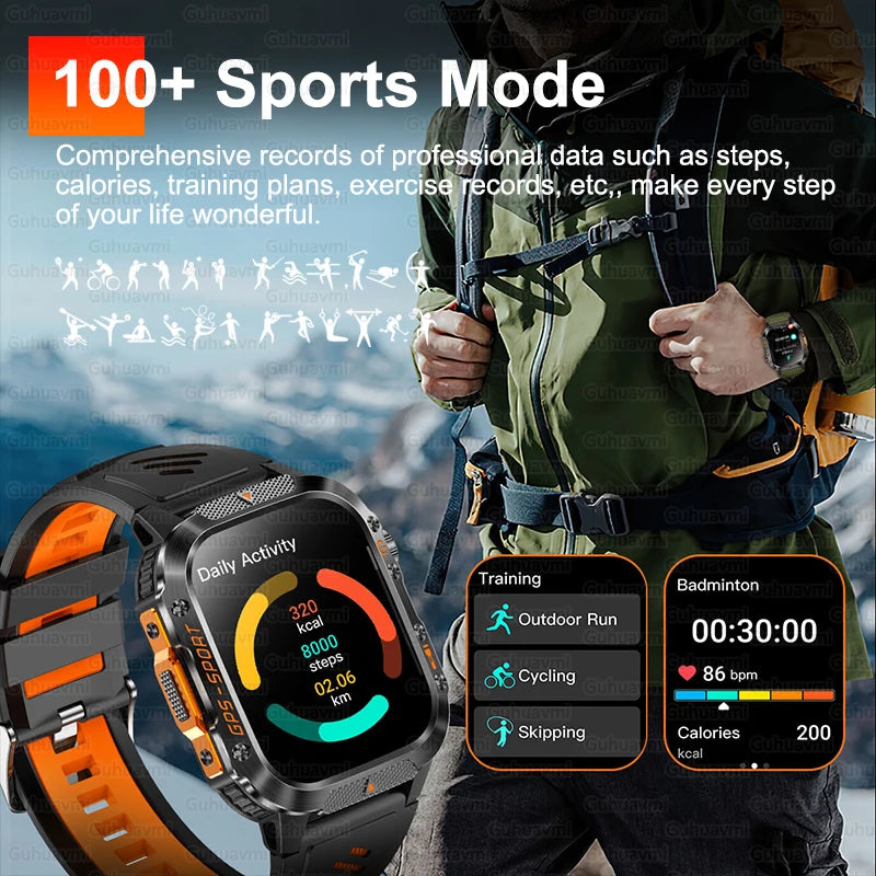 Smartwatch with GPS | GUHUAVMI HT36 Military Style | 2.01” HD AMOLED Screen | Water resistant up to 10 ATM | 540 mAh battery