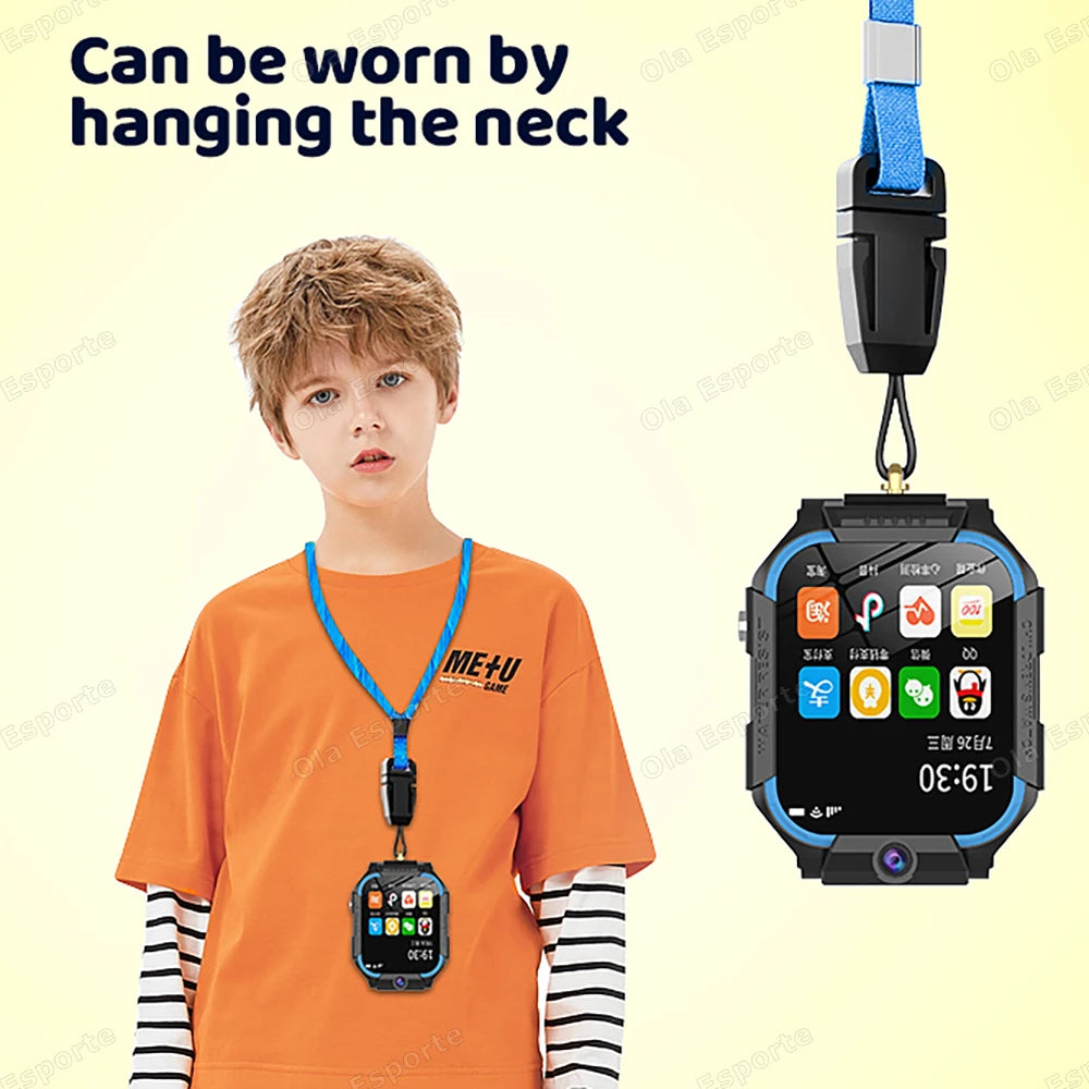Smartwatch with SOS, GPS, 5G for kids, location tracking, SIM card calls, camera, video calls, and waterproof.