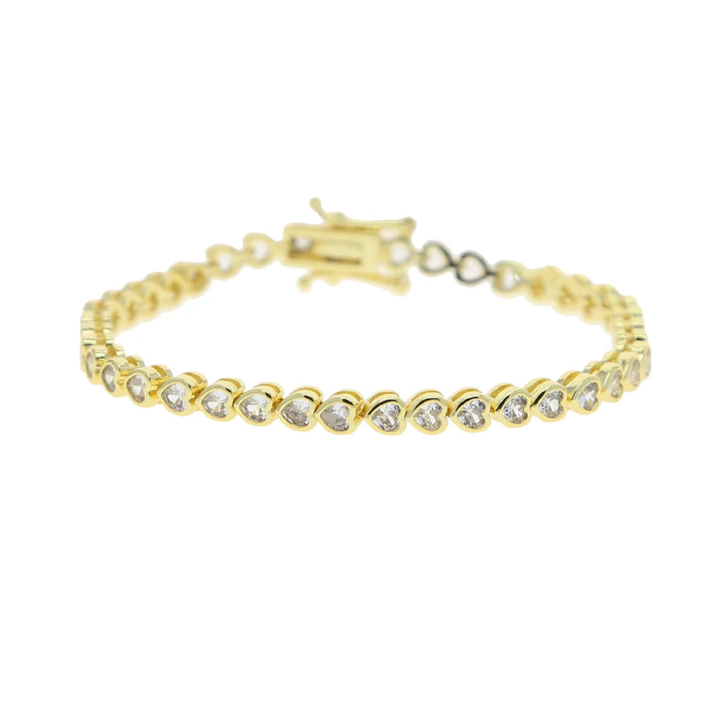 sdzstone Multi-Cut CZ Tennis Bracelet | AAA Cubic Zirconia | Gold Plated Geometric Stacking Jewellery | 15cm+4cm
