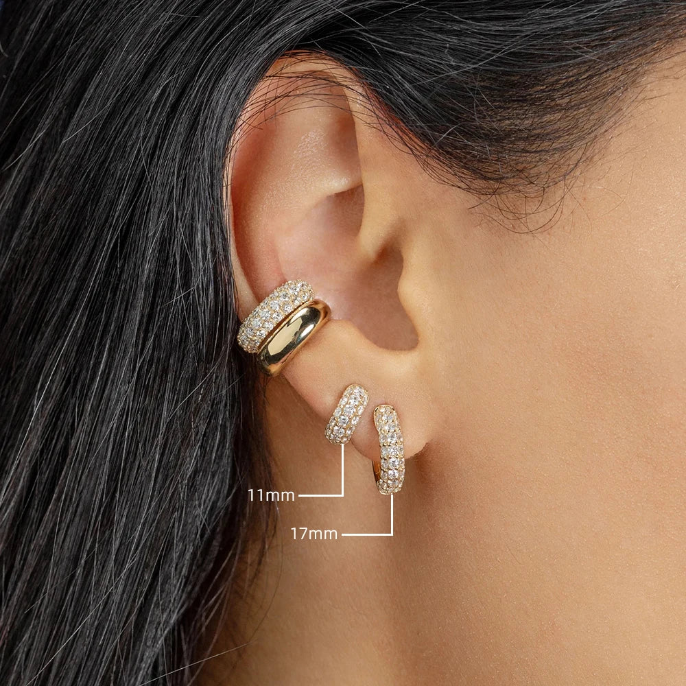 onekiss Women's Pave CZ Huggie Hoop Earrings | Gold Plated Cartilage Hoops | 11mm, 13mm, 17mm Adjustable Sizes