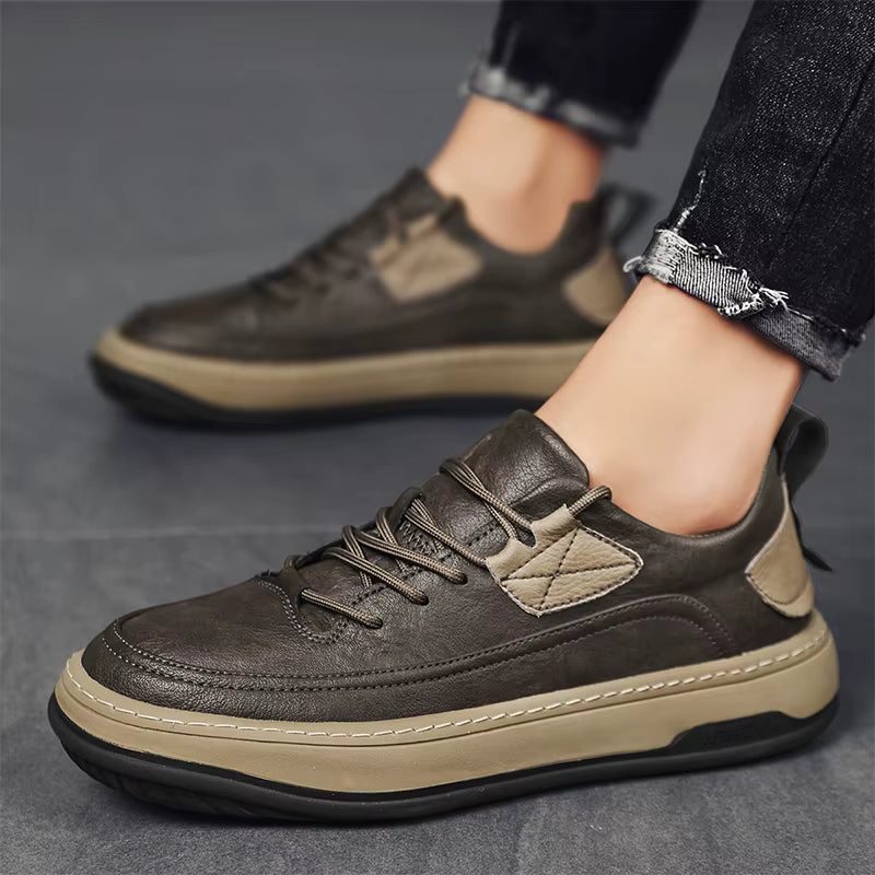 Cymercan Men's Split Leather Casual Trainers | Two-Tone Design | Rubber Outsole | Breathable Sneaker