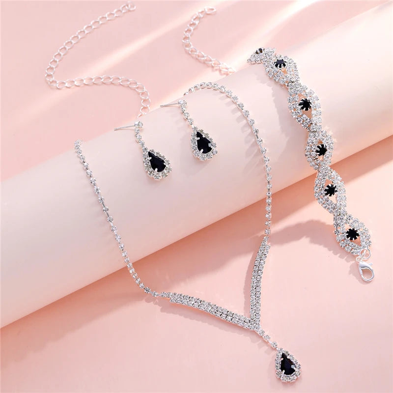 17KM Women's Classic Water Drop Zirconia Jewellery Set | Necklace, Earrings & Bracelet | Wedding Party Accessory
