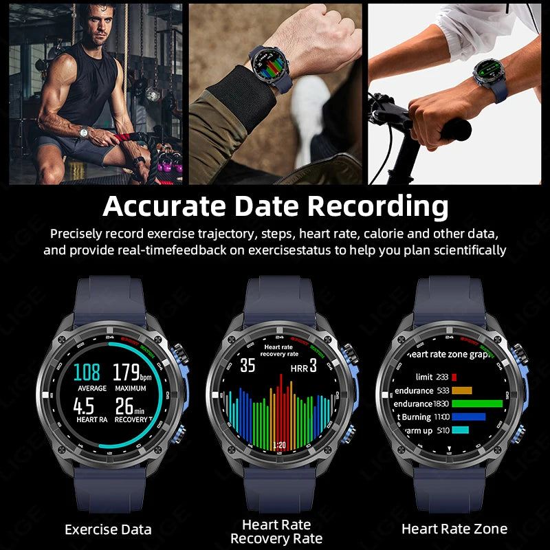 Smartwatch with GPS | LIGE CONQUEROR | 1.43” AMOLED screen | Water resistant up to 3 ATM | 860 mAh battery | Integrated GPS and offline map
