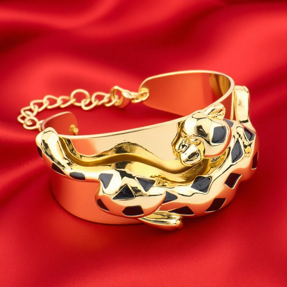 Luxury Leopard 4Pcs Jewellery Set | 24K Vacuum Gold Plated Choker Necklace & Bangle | Nigerian Bridal Statement