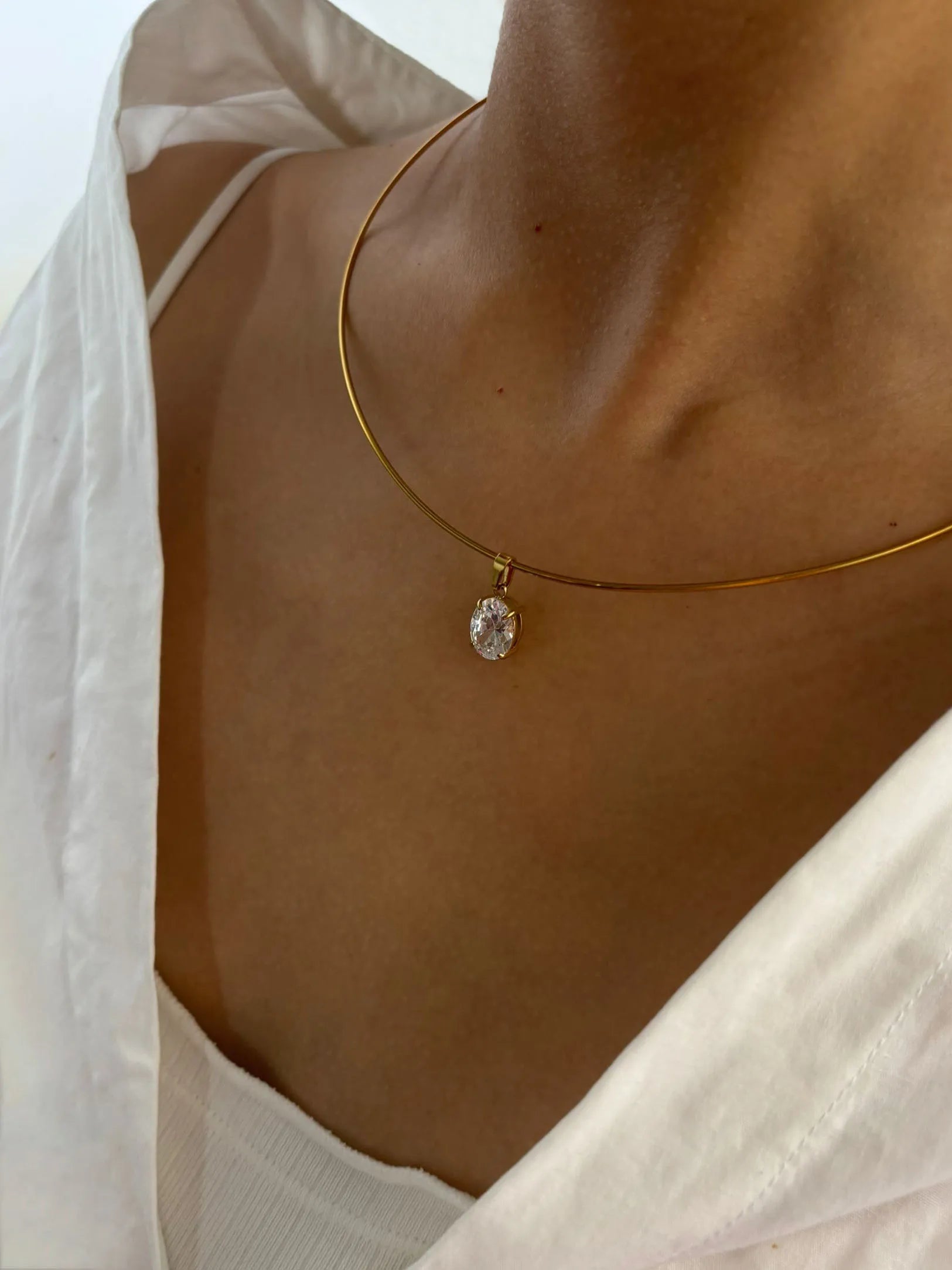 GHIDBK Women's AAAA Zirconia Choker Necklace | Stainless Steel Gold Tone Solitaire Pendant | Multi-Cut Trendy Jewellery