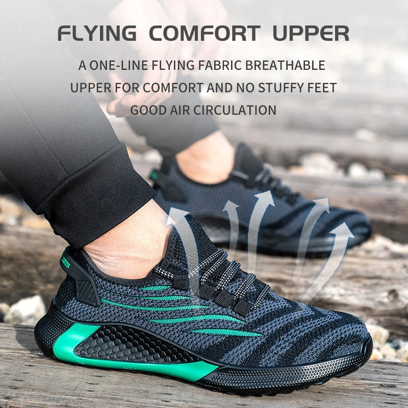 Quanzixuan Ultra-Light Steel Toe Safety Shoes | Kevlar Puncture-Proof | Breathable Mesh Work Sneaker