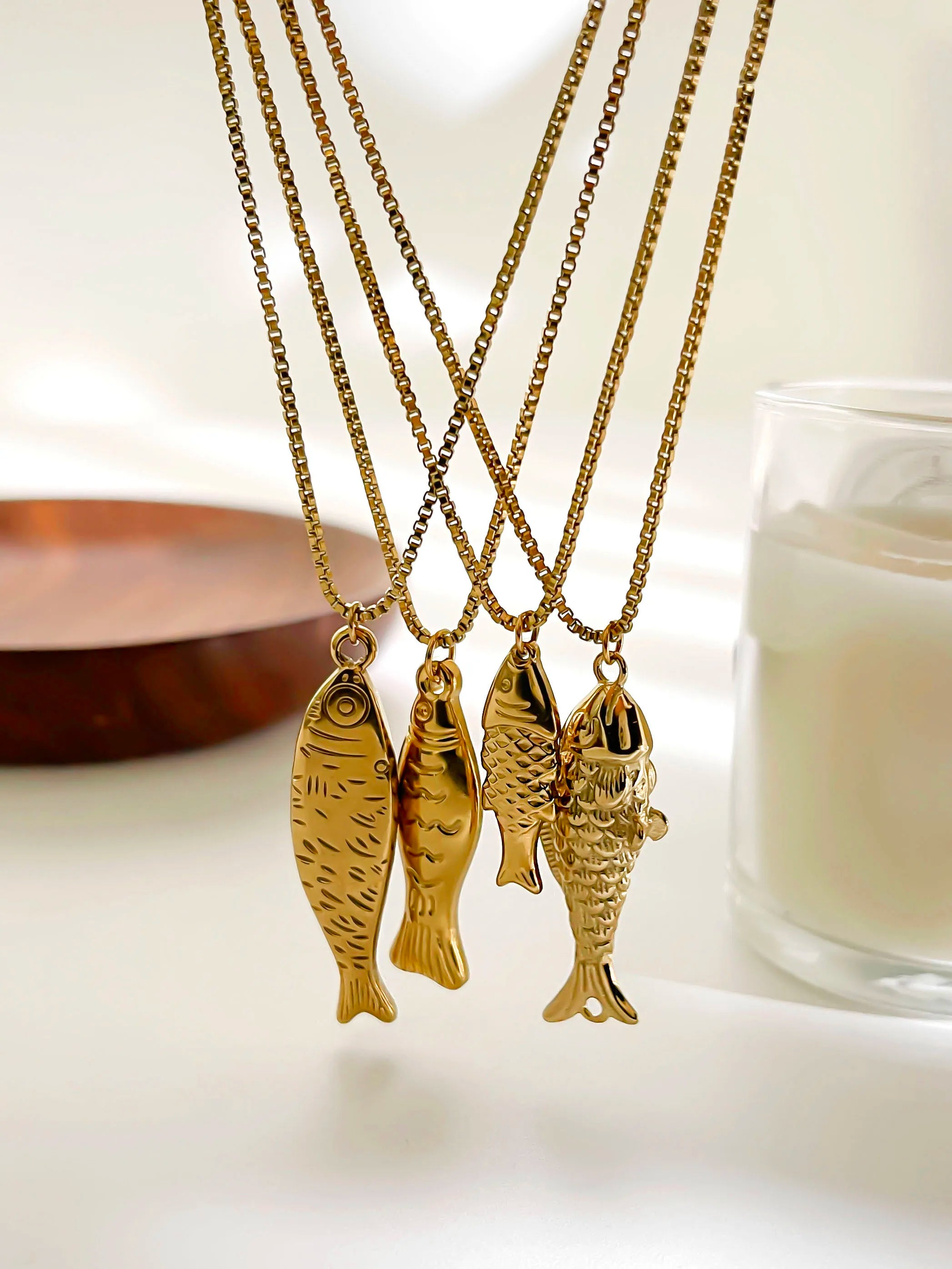 GHIDBK Women's Gold Plated Fish Pendant Necklace | 316L Stainless Steel Waterproof Chain | Trendy Beach Jewellery