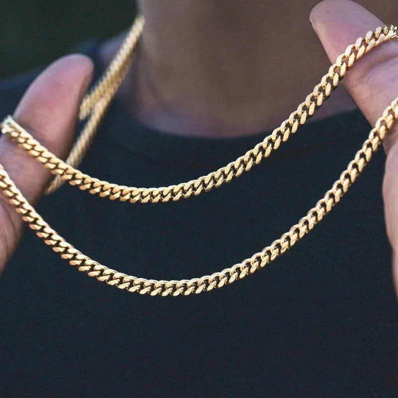 VNOX Men's Cuban Link Chain Necklace | Stainless Steel | Anti-Allergy, Non-Fade | Silver, Gold & Black Chain