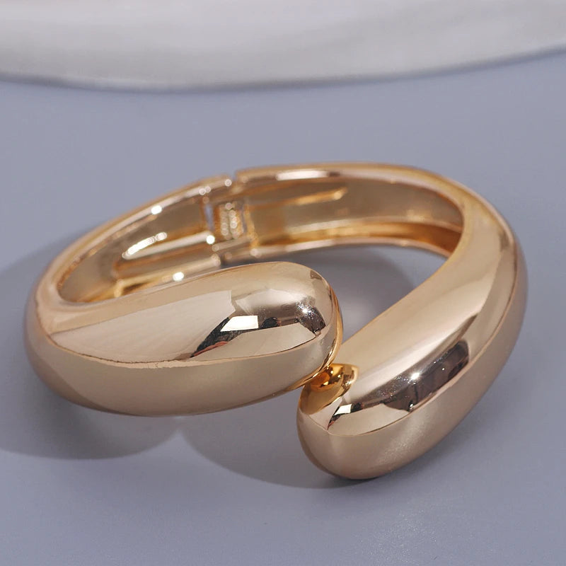 ZHUWEI Women's Gold Plated Open Bangle | Chunky Sculptural Wrist Cuff | Zinc Alloy Fashion Jewellery