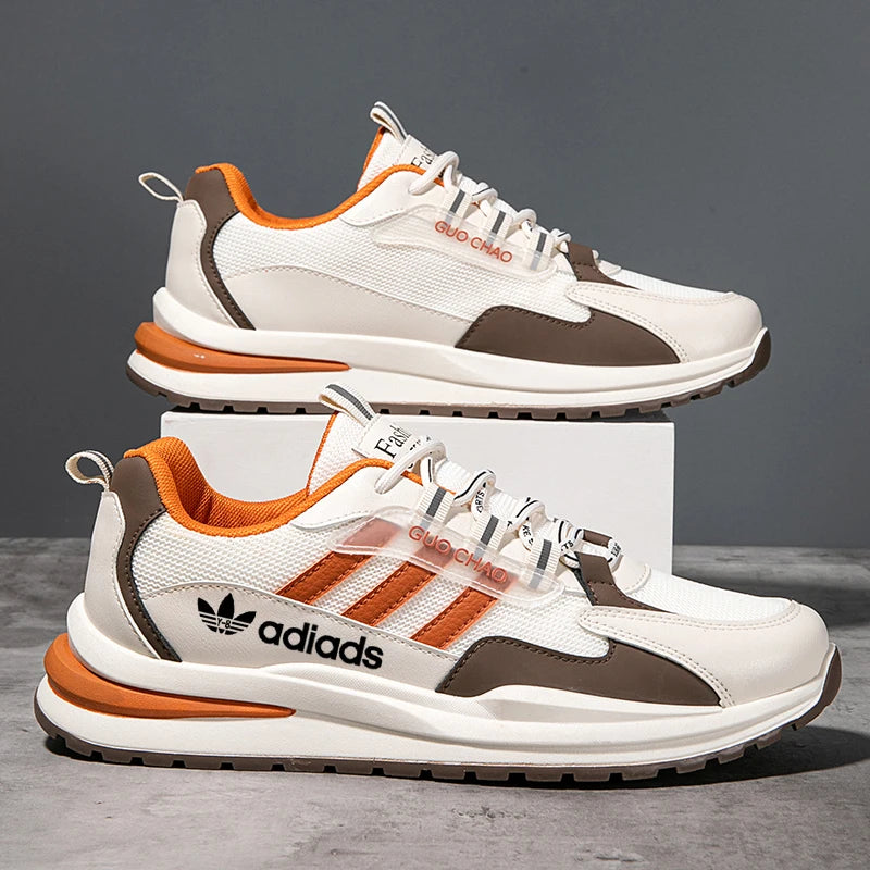 CATBELEE Men's Casual Running Shoes | Air Mesh Breathable Upper | Rubber Outsole | White, Orange & Blue Trainer