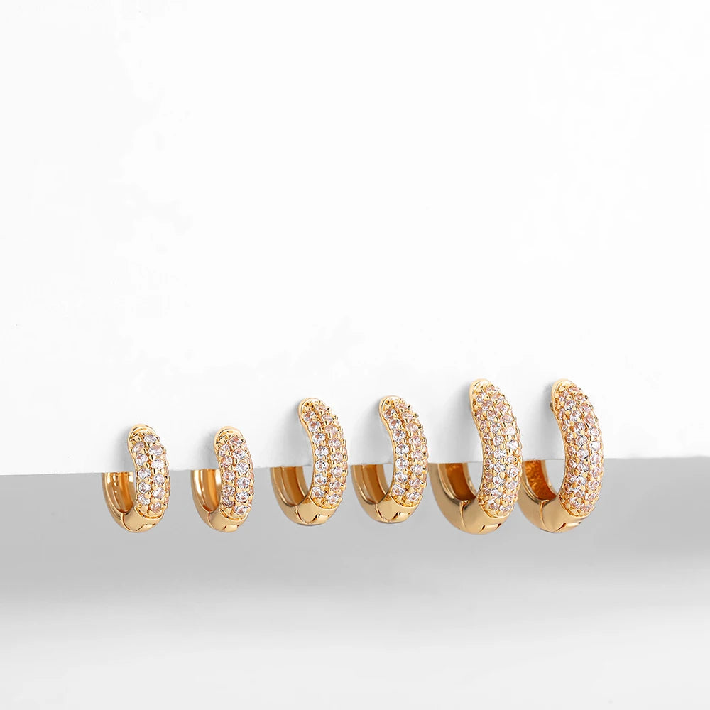 onekiss Women's Pave CZ Huggie Hoop Earrings | Gold Plated Cartilage Hoops | 11mm, 13mm, 17mm Adjustable Sizes