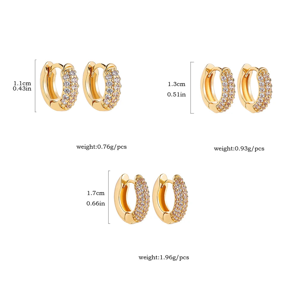 onekiss Women's Pave CZ Huggie Hoop Earrings | Gold Plated Cartilage Hoops | 11mm, 13mm, 17mm Adjustable Sizes