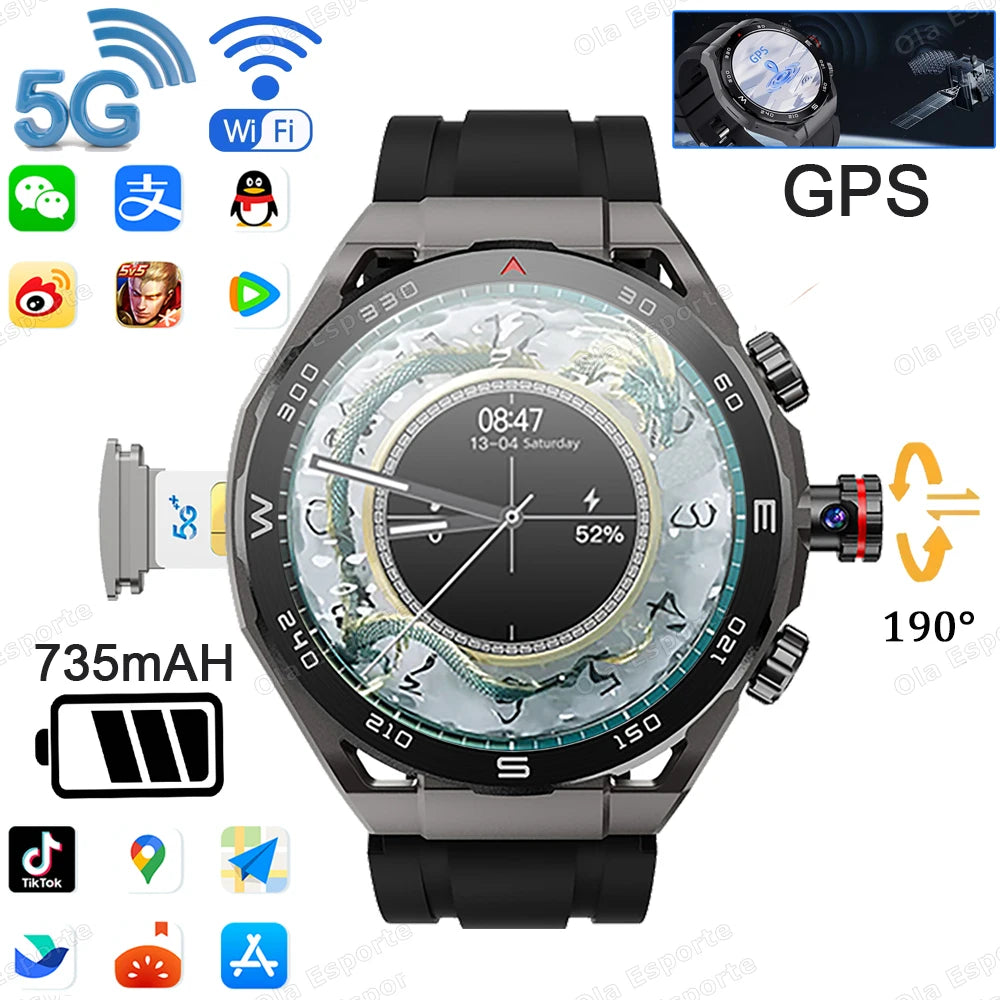 2025 Unisex GPS Smartwatch, 4GB of RAM + 64GB of Storage, 750mAh Battery, 5G Calls, Camera, and IP68 Water Resistance.