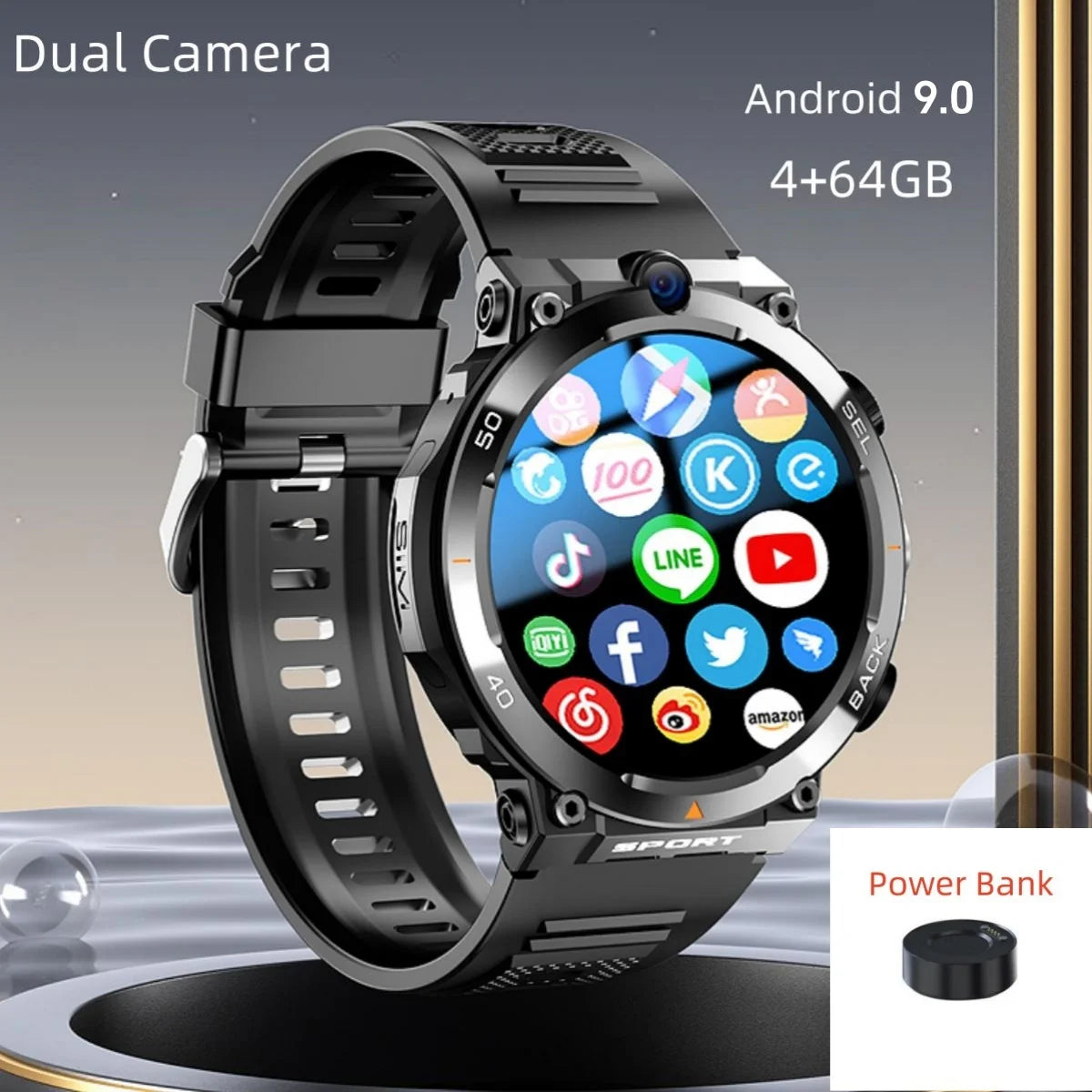 Smartwatch GOLDENSPIKE 4G – 256 GB, GPS, Wi-Fi, Câmera Dupla e Videochamadas | Compatível com Google Play