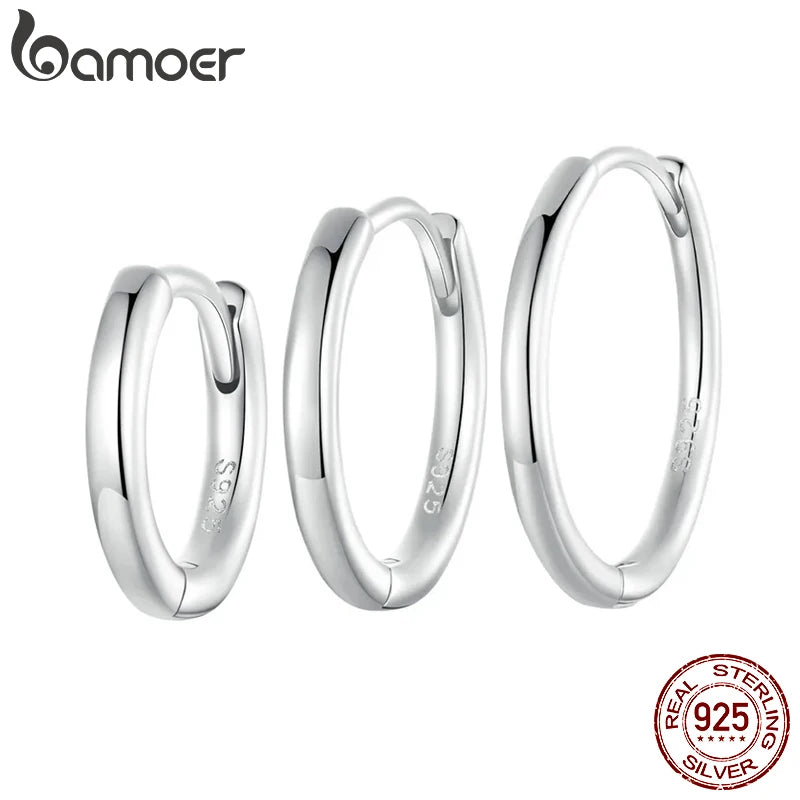 BAMOER 925 Sterling Silver Huggie Hoop Earrings | Gold Plated Minimalist Hoops | Fine Jewellery Multi-Piercing Set
