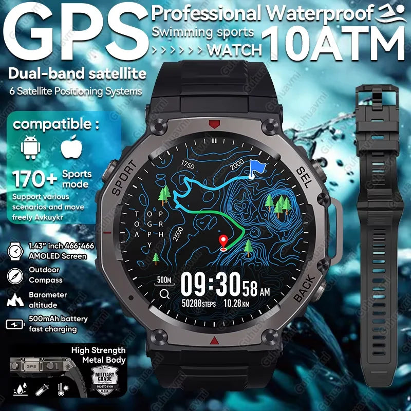 GUHUAVMI T-REX 3 GPS Smart Watch | Dual-band GNSS | 10ATM Military-Grade Toughness | 170+ Sports Modes