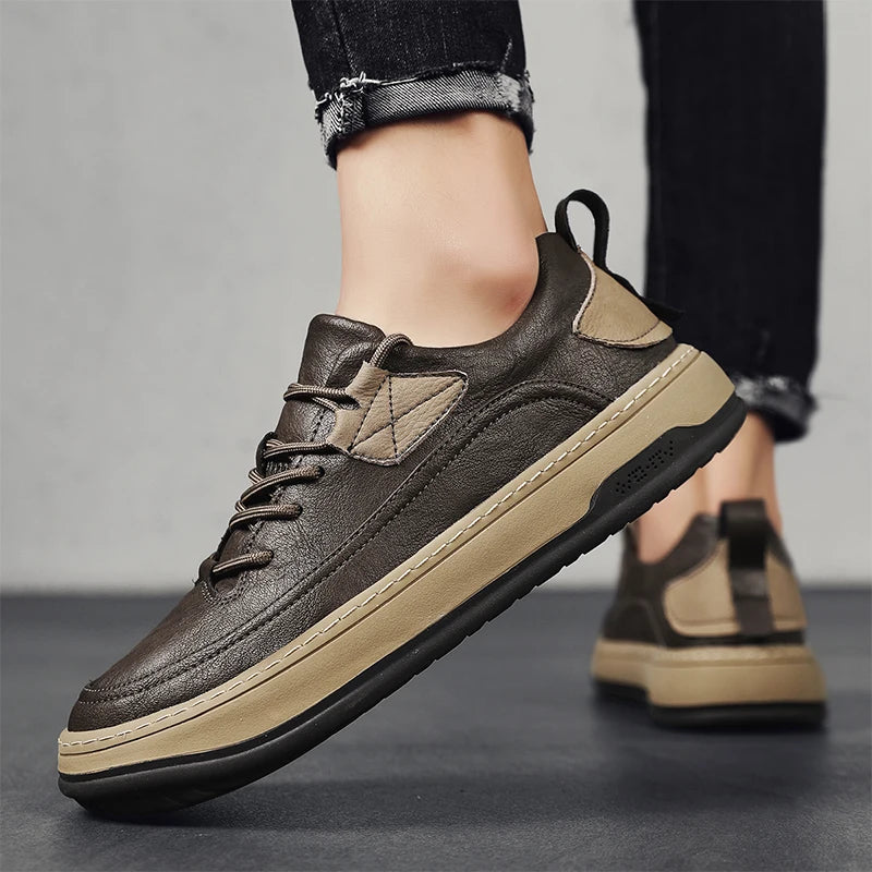 Cymercan Men's Split Leather Casual Trainers | Two-Tone Design | Rubber Outsole | Breathable Sneaker