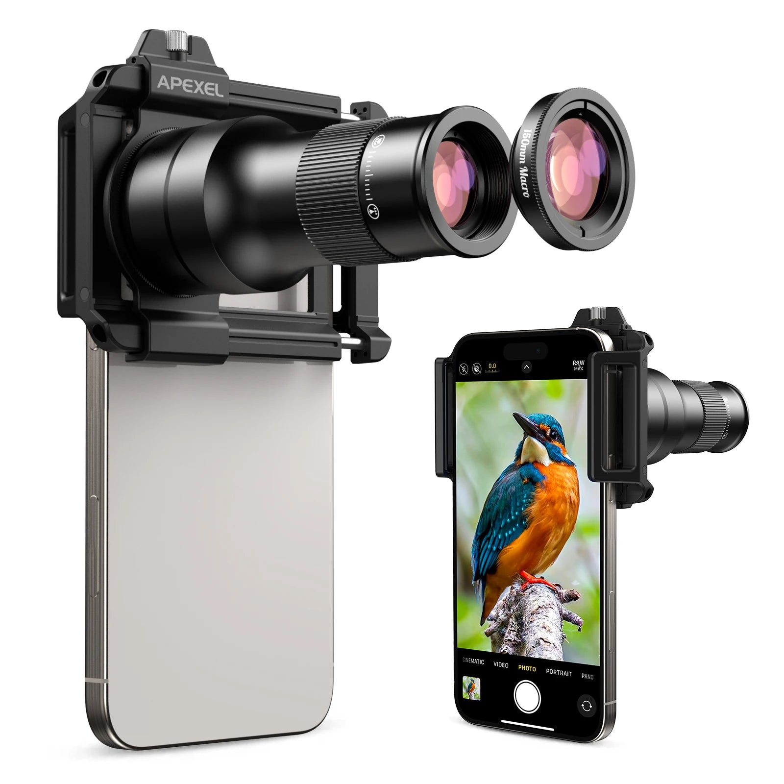 APEXEL 2-in-1 Telephoto Macro Lens Kit | 6X Zoom for Smartphones with 37mm Filter Mount | Universal Mobile Lens Accessories