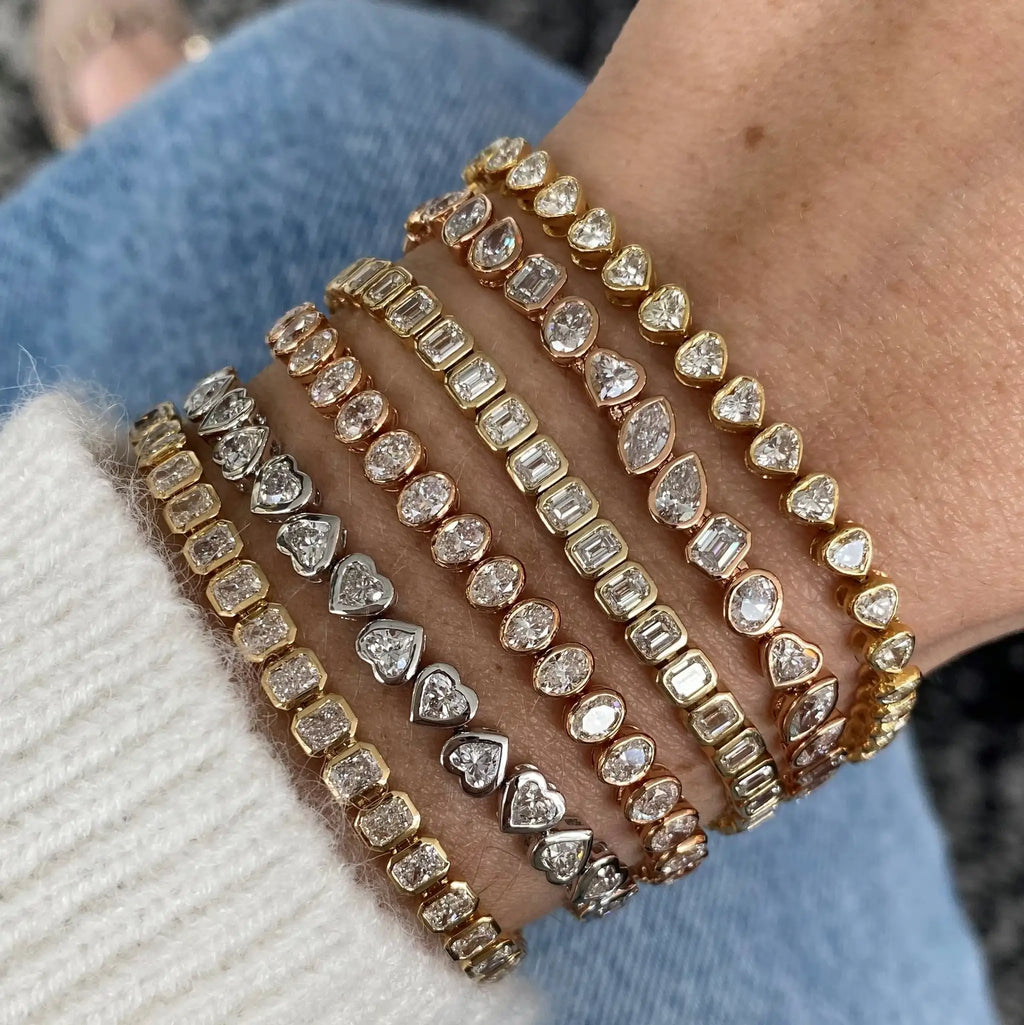 sdzstone Multi-Cut CZ Tennis Bracelet | AAA Cubic Zirconia | Gold Plated Geometric Stacking Jewellery | 15cm+4cm