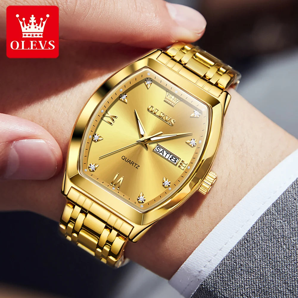 OLEVS 5528 Men's Classic Luxury Watch, Quartz Movement, Luminous, Tonneau-shaped Dial, Top Quality, Water Resistant