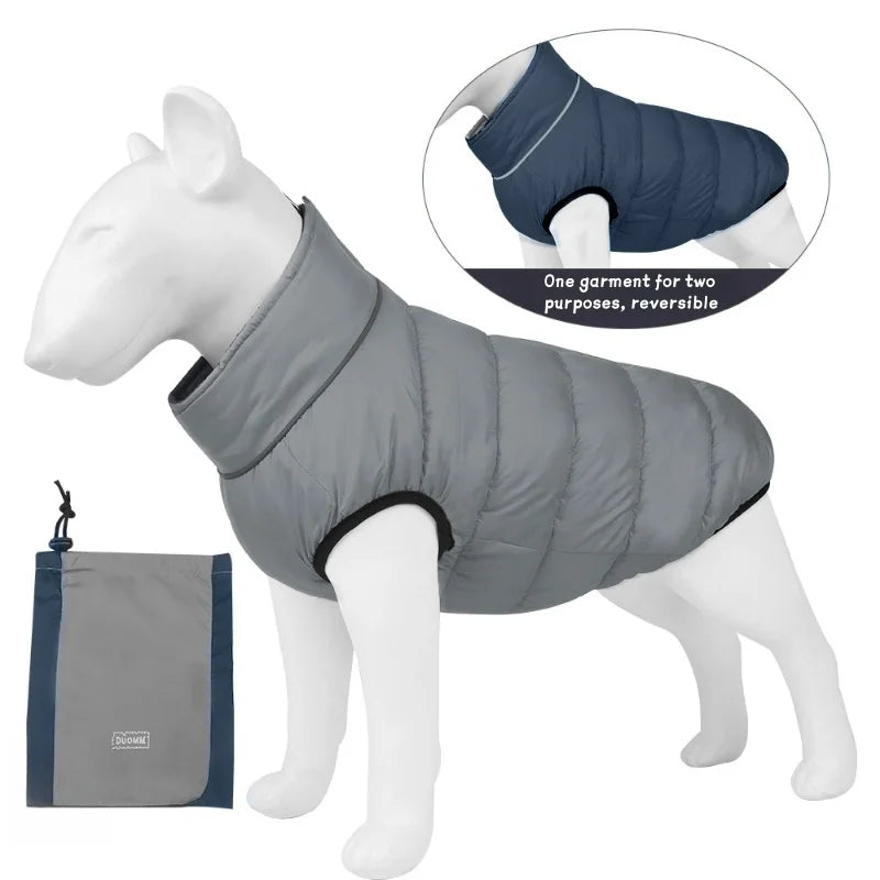 Reversible Double-Sided Puffer Dog Coat | Waterproof, Quilted Warmth & Packable Jacket | Small to Large Dogs