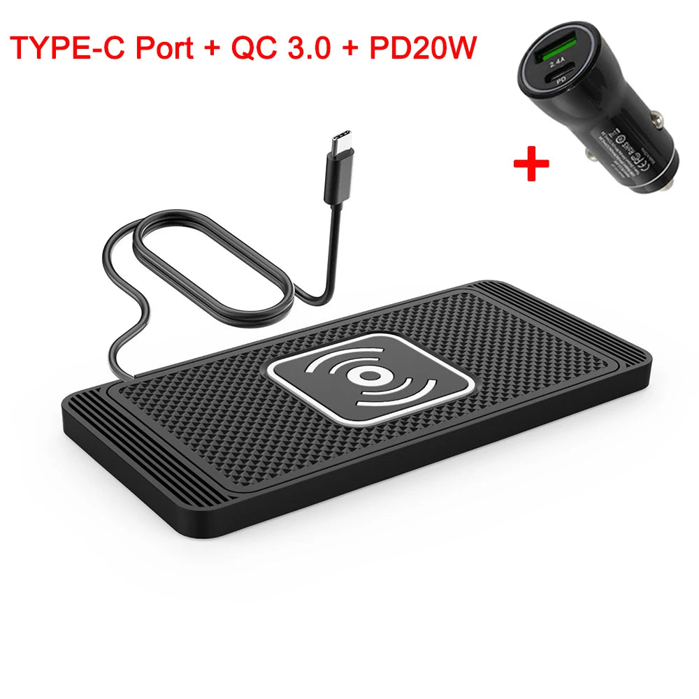 Wireless Car Charger | Anti-slip, anti-overheating, 15W QC Type-C/USB fast charger