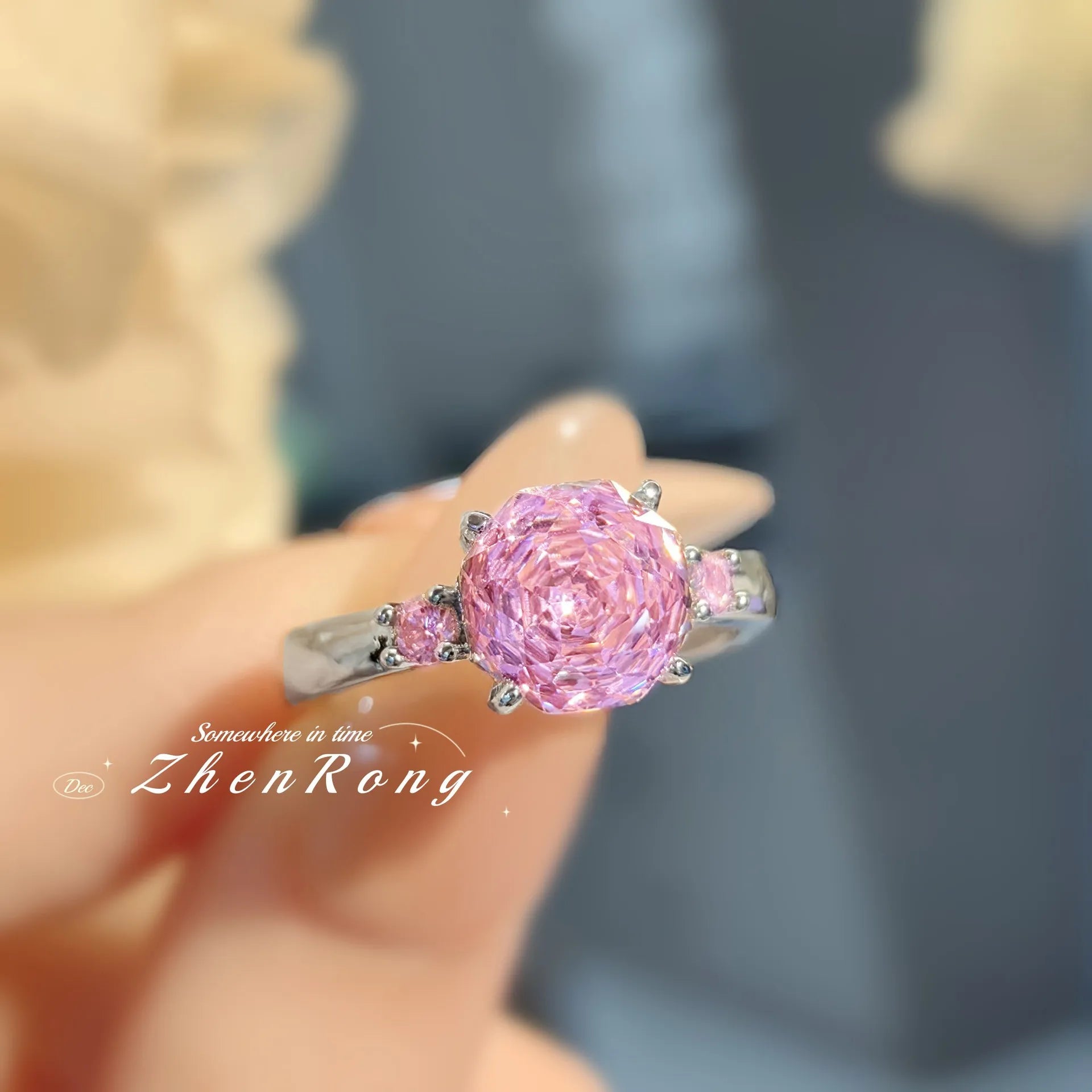 ZhenRong Women's Iridescent Crystal Jewellery Set | Adjustable Ring, Necklace & Stud Earrings | Wedding Party Trend