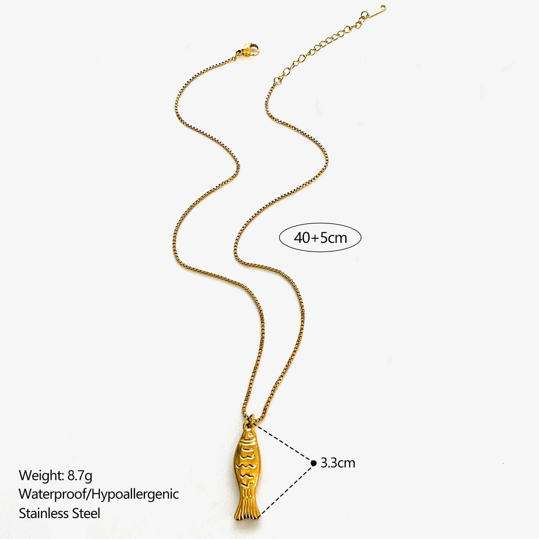 GHIDBK Women's Gold Plated Fish Pendant Necklace | 316L Stainless Steel Waterproof Chain | Trendy Beach Jewellery