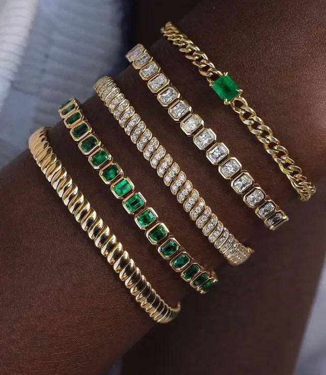 sdzstone Multi-Cut CZ Tennis Bracelet | AAA Cubic Zirconia | Gold Plated Geometric Stacking Jewellery | 15cm+4cm