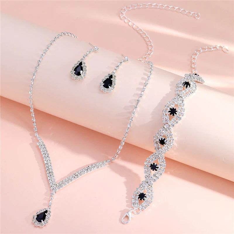 17KM Women's Classic Water Drop Zirconia Jewellery Set | Necklace, Earrings & Bracelet | Wedding Party Accessory