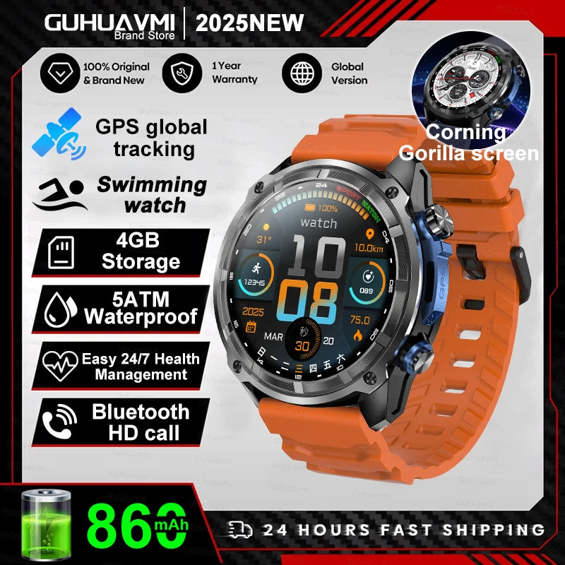 Smartwatch | GUHUAVMI X-Series Outdoor | Video Play | 4GB RAM | AMOLED Screen, GPS | Offline Maps | Military Style | Waterproof up to 30m
