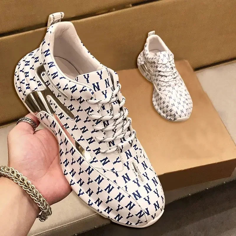 MAOGU F97 Men's/Women's Monogram Sneaker | Metallic Gold Accent | PU Leather Upper | Street Style Trainer