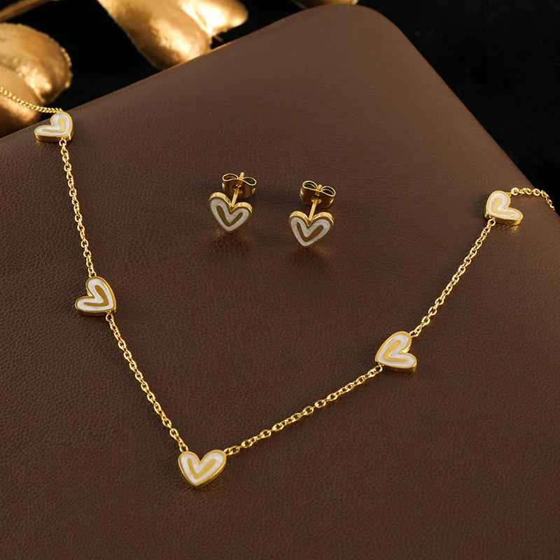GANEMLY Women's Heart Solitaire Jewellery Set | 316 Stainless Steel Necklace, Bracelet & Studs | Anti-Tarnish